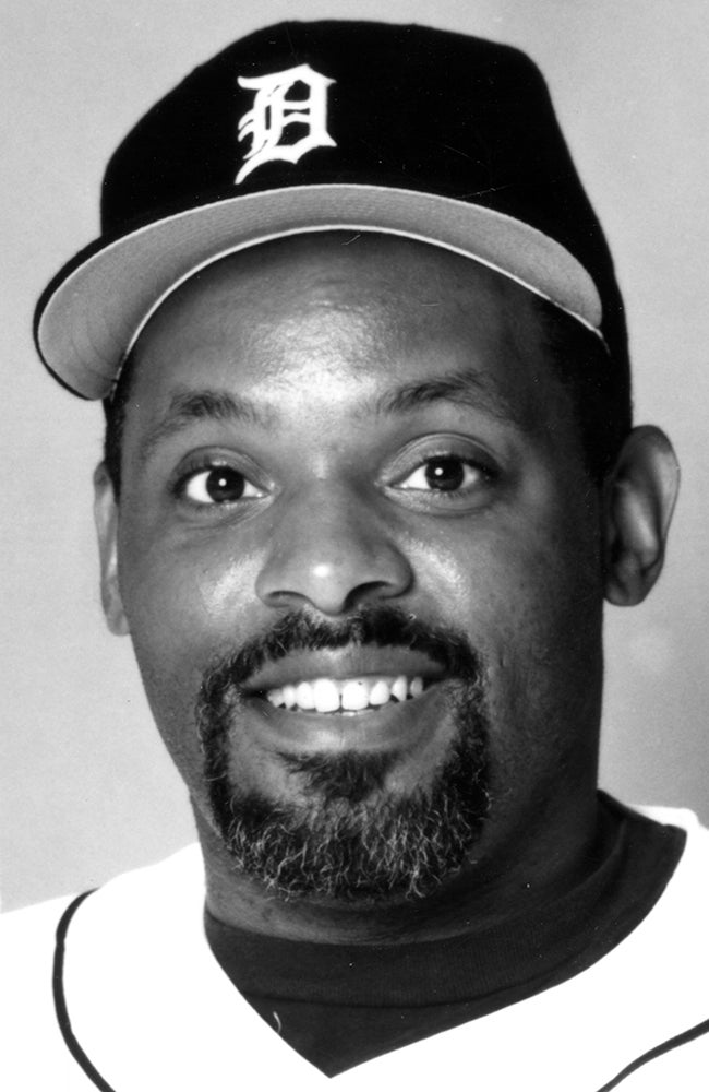 Head and shoulders portrait of Cecil Fielder in Tigers uniform